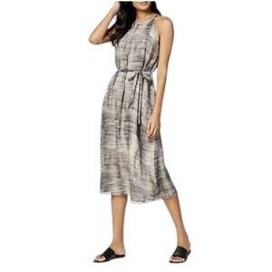 Eileen Fisher Women's 100% Silk Brushstroke Print Midi Black Gray Dress Size M